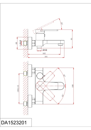 Смеситель на борт ванны D&K Bayern.Fürth DA1523205, черный матовый