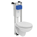 3 в 1 EUROVIT  Промо-комплект EUROVIT Rimless, состоящий из безободкового подвесного унитаза, с сидением и крышкой с функцией плавного закрытия и встраиваемой инсталляцией