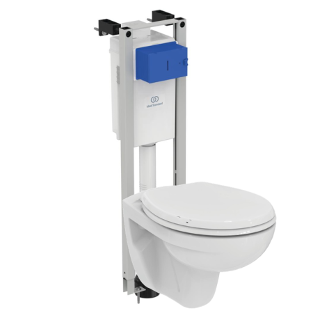 3 в 1 EUROVIT  Промо-комплект EUROVIT Rimless, состоящий из безободкового подвесного унитаза, с сидением и крышкой с функцией плавного закрытия и встраиваемой инсталляцией