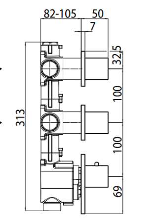 Скрытая часть для термостата HighFlow на 2 потребителя (установка вертикально/горизонтально) Bossini Outlets Z030201000
