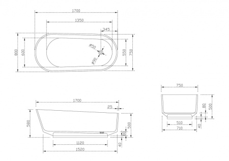 Прозрачная ванна ABBER Kristall AT9706Saphir синяя