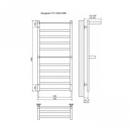 Полотенцесушитель электрический Terminus Хендрикс плюс П11 500x1086, ТЭН HT-1 300W, левый/правый