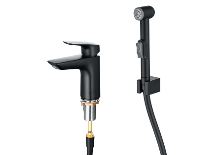 Смеситель для раковины с гигиеническим душем Aquatek Вега AQ1012MB черный матовый