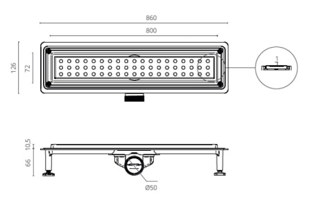 Душевой трап CTESI FLOW ROUND GOLD 80 см. (золото)