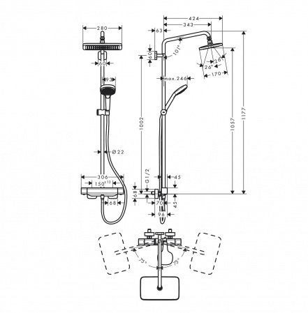 Душевая стойка Hansgrohe Croma E 27630000 хром