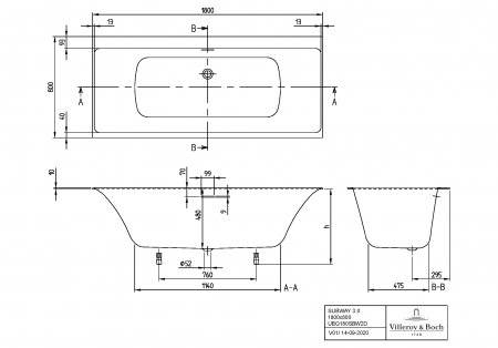 Квариловая ванна Villeroy & Boch Subway 3.0 180х80 белый