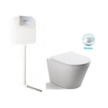 Комплект (скрытый бачок, унитаз, сиденье, кнопка смыва) SantiLine SL-5020 + SL-02 белый, с сиденьем микролифт