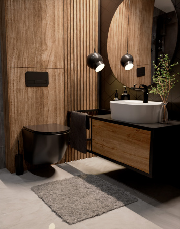 Унитаз подвесной безободковый AQUAme AQM2002MB черный матовый, с сиденьем микролифт