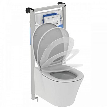 Промо-комплект 4 в 1 Ideal Standard с подвесным унитазом K819501 CONNECT AIR RIMLESS с сиденьем и крышкой E036801 CONNECT AIR, встраиваемой инсталляцией R020467 PROSYS FRAME 120 M и механической панелью смыва R0108AA SOLEA M1