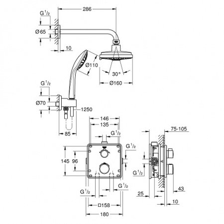 Встраиваемая душевая система Grohe Grohtherm 34735000 хром