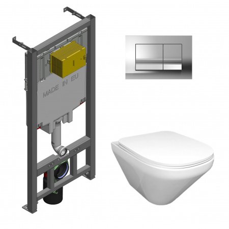 Комплект унитаза с инсталляцией Jacob Delafon Modern Life E21773RU-00 кнопка хром с сиденьем микролифт