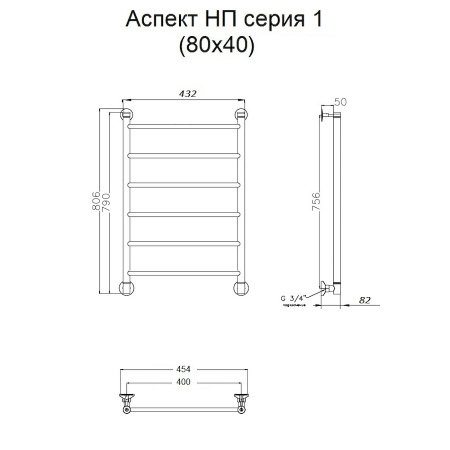 Полотенцесушитель водяной Тругор Аспект серия 1 80х40 хром