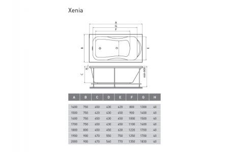 Ванна акриловая Relisan XENIA Гл000000551, 180x80