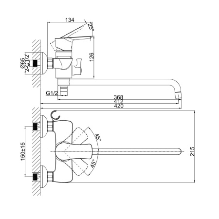 Смеситель для ванны D&K Rhein DA1273341, хром