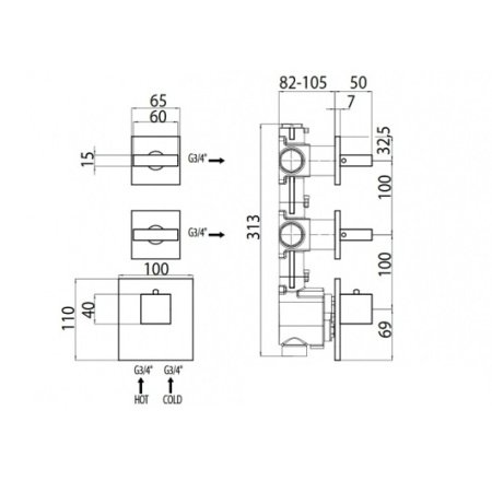 Термостат для душа на 2-3 потребителя Bossini Outlets Z033203.030 хром