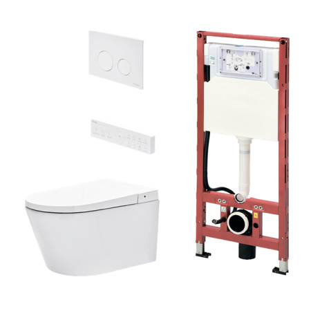 Комплект унитаза-биде с инсталляцией TECE Spring L S955797 с сиденьем микролифт с клавишей смыва белый матовый