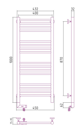 Полотенцесушитель электрический Сунержа Богема 2.0 100х40 хром, подключение левое