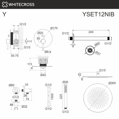 Система для душа скрытого монтажа WHITECROSS Y YSET12NIB (брашированный никель)