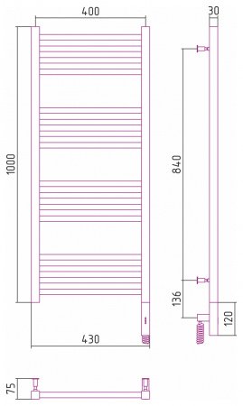 Полотенцесушитель электрический Сунержа Модус 3.0 100х40 черный матовый, правый ТЭН