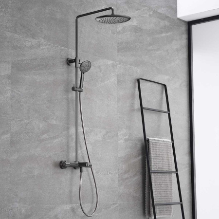 Душевая стойка с термостатом Vincea Desire VSFS-1D1TGM вороненая сталь