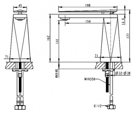 Смеситель для раковины Bravat Diamond F118102G-2-ENG золото