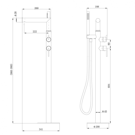 Смеситель ABBER Perfekte 316 AF8A15BG отдельностоящий для ванны, золото брашированное