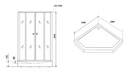 Душевая кабина Grossman GR271D 90x90x205 профиль черный, стекло прозрачное с узором
