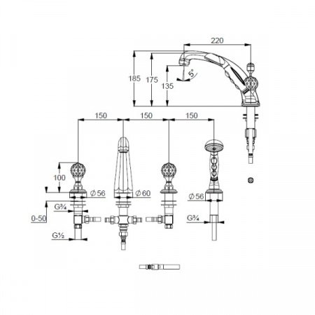 Смеситель для ванны с душем Kludi Adlon 5152445G4 золото
