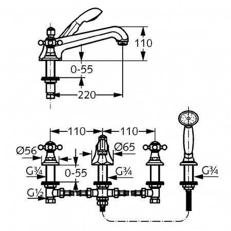 Смеситель для ванны с душем Kludi Adlon 515254520 золото