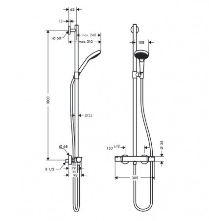 Душевая стойка Hansgrohe Croma Select S 27247400 хром;белый