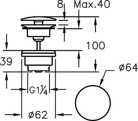 Донный клапан для раковин без перелива Vitra A45148 хром