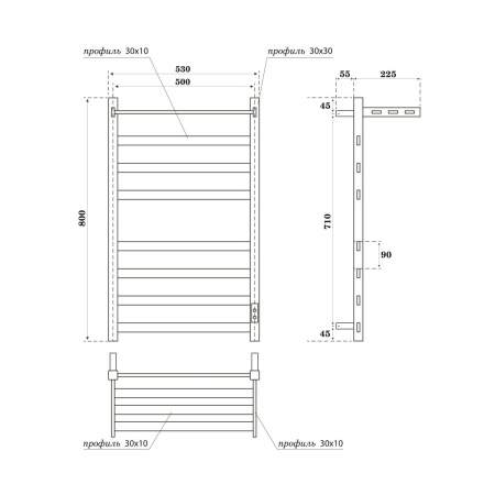 Полотенцесушитель электрический Point Меркурий PN83858PB П7 500x800 с полкой, диммер справа, черный