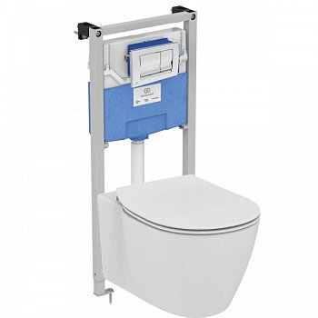 Промо-комплект 4 в 1 Ideal Standard с подвесным унитазом E047901 CONNECT AquaBlade® с сиденьем и крышкой E772401 CONNECT, встраиваемой инсталляцией R020467 PROSYS FRAME 120 M и механической панелью смыва R0108AA SOLEA M1