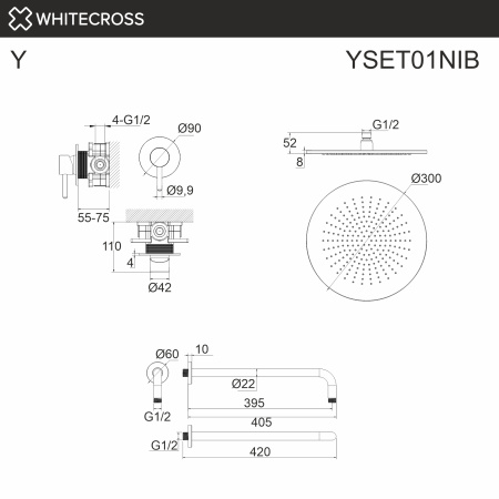 Система для душа скрытого монтажа WHITECROSS Y YSET01NIB (брашированный никель)