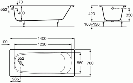 Чугунная ванна Roca Continental 212904001 (140х70)
