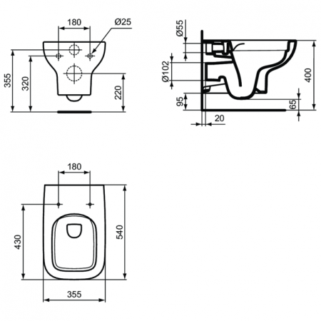 3 в 1 I.life A Промо-комплект с инсталляцией PROSYS ECO FRAME M E233267, унитазом Ideal Standard i.life A T471701 и сидением и крышкой T453001
