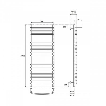 Полотенцесушитель электрический Point PN05150SPE П14 500x1000 с полкой левый/правый, хром