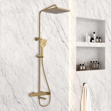 Душевая стойка со смесителем Vincea Cube VSFS-1C1BG золото матовое