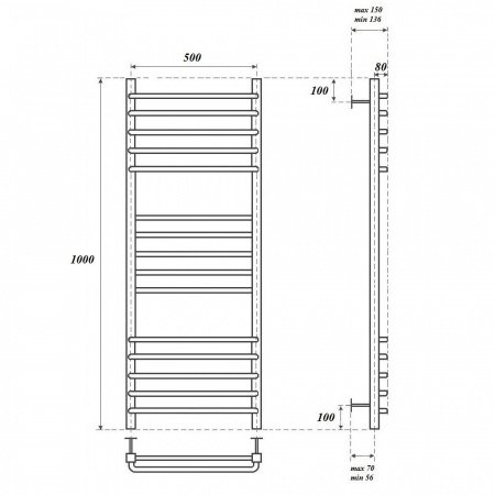 Полотенцесушитель водяной Point PN90150S П15 500x1000, хром