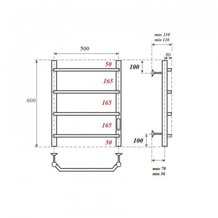 Полотенцесушитель электрический Point PN06856 П4 500x600 диммер справа, хром