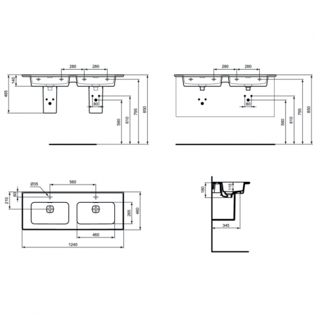 Раковина 124 см Ideal Standard STRADA II T363601