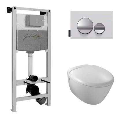 Унитаз c инсталляцией Jacob Delafon Presquille E21743RU-00 сиденье тонкое микролифт, клавиша хром