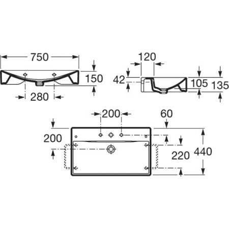 Раковина накладная 75см Roca Diverta 327110000 белый