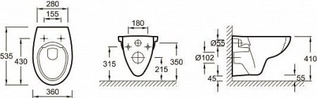 Унитаз c инсталляцией Jacob Delafon Patio E21740RU-00 rimless сиденье тонкое микролифт, клавиша хром