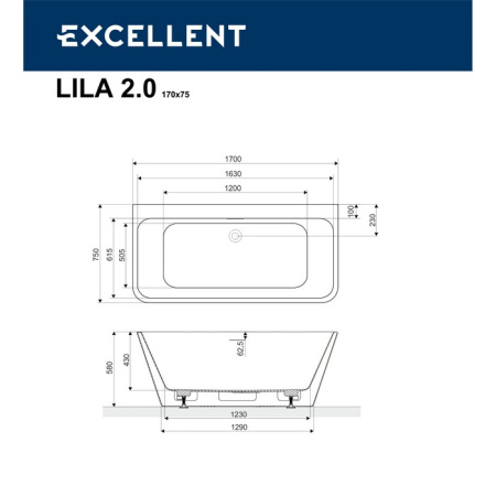 Ванна акриловая EXCELLENT Lila 2.0 170x75