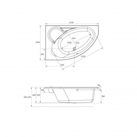 Ванна асимметричная Cersanit KALIOPE 153x100 правая