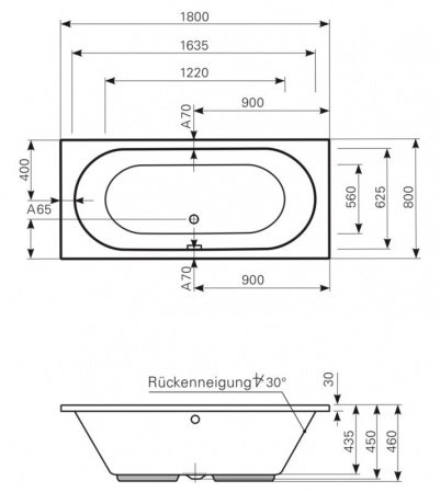 Акриловая ванна Mauersberger Ausana 180x80, белый матовый