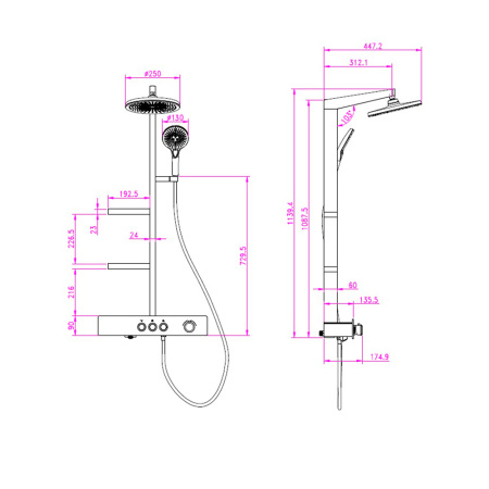 Душевая стойка с термостатом AQUAme AQM8005B черный матовый