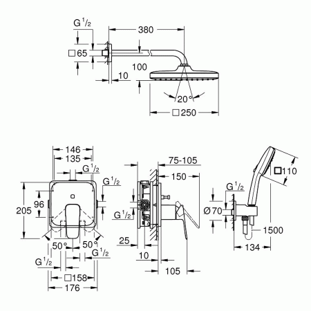 Встраиваемая душевая система Grohe Cubeo 1053360000 хром