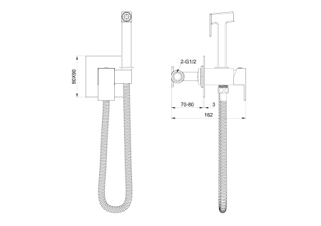 Смеситель с гигиеническим душем встраиваемый WONZON & WOGHAND, Черный матовый (WW-88829903-MB)